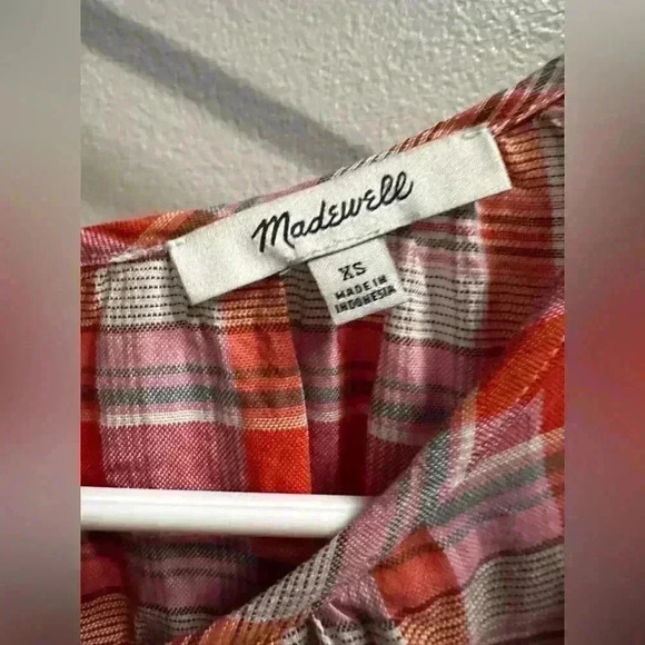 LIKE NEW | Women’s Madewell Plaid Shirred-Neck Boxy Top | Size XXS - Picture 4 of 6